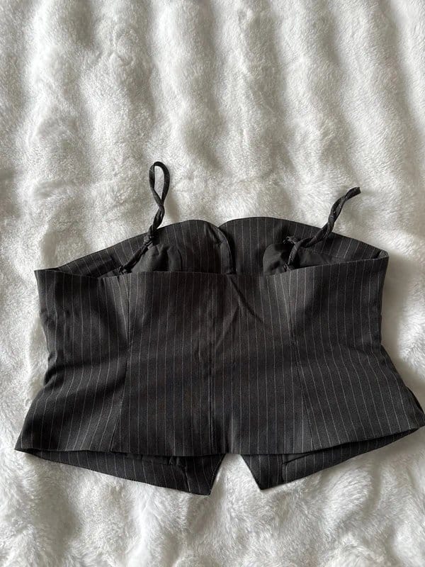 New Look Black and White Striped High-Waisted Cinched Waistcoat