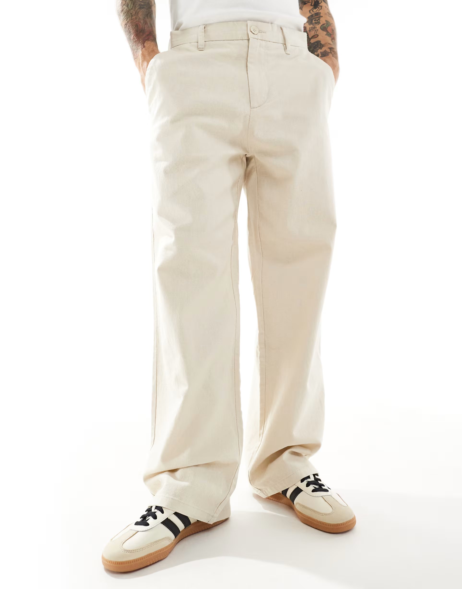 ASOS ONLY & SONS baggy fit linen trousers in ecru - 1