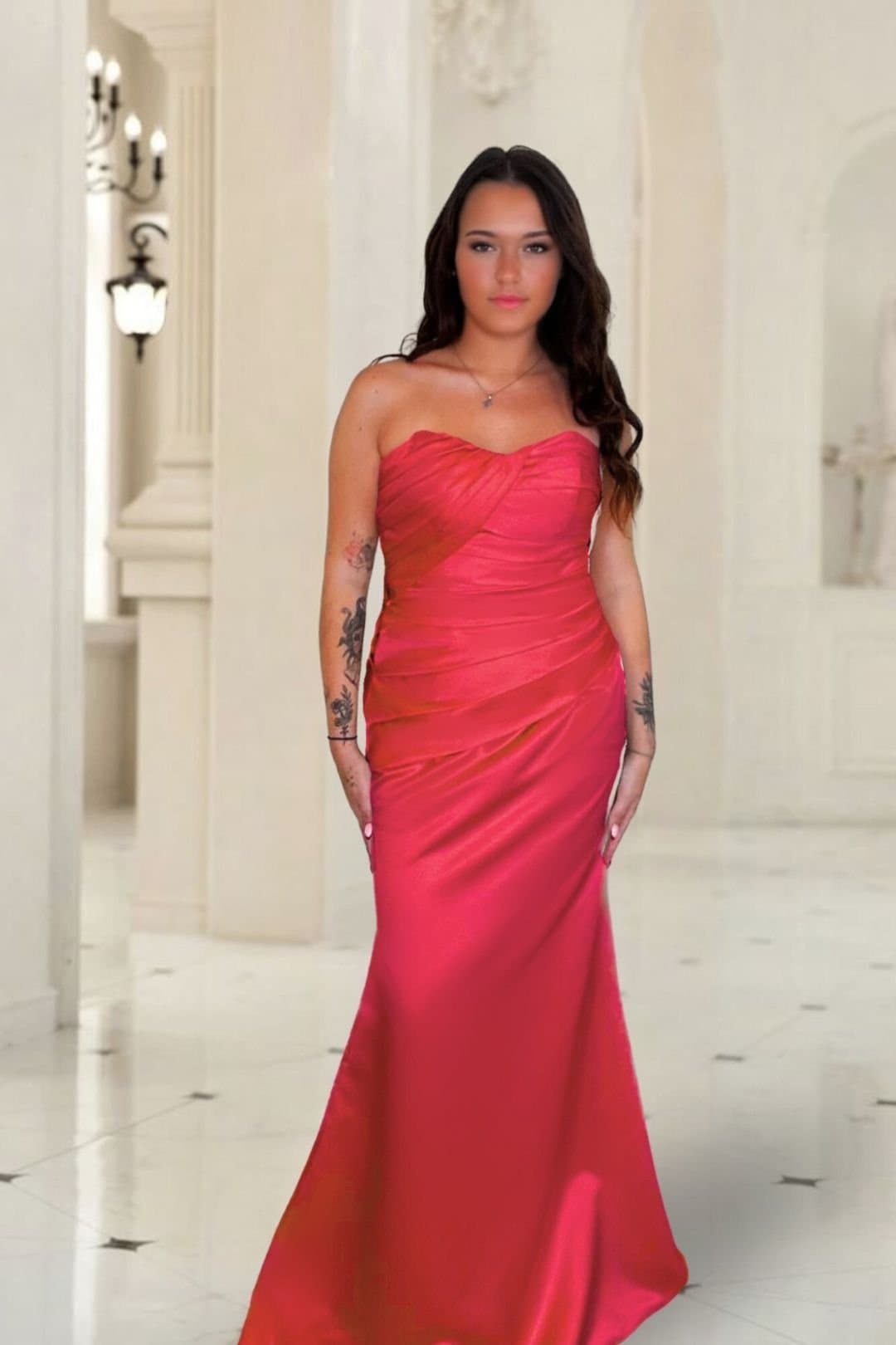 Marco Paul Marco Paul Women's Red Satin Fitted Strapless Bridesmaid Dress
