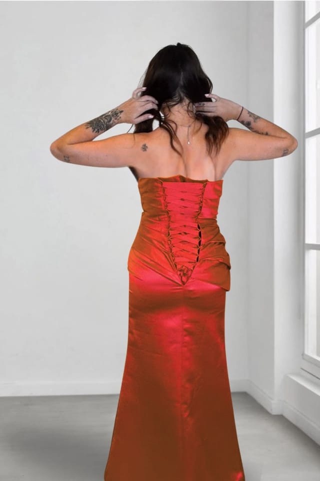 Marco Paul Marco Paul Women's Red Satin Fitted Strapless Bridesmaid Dress - 2