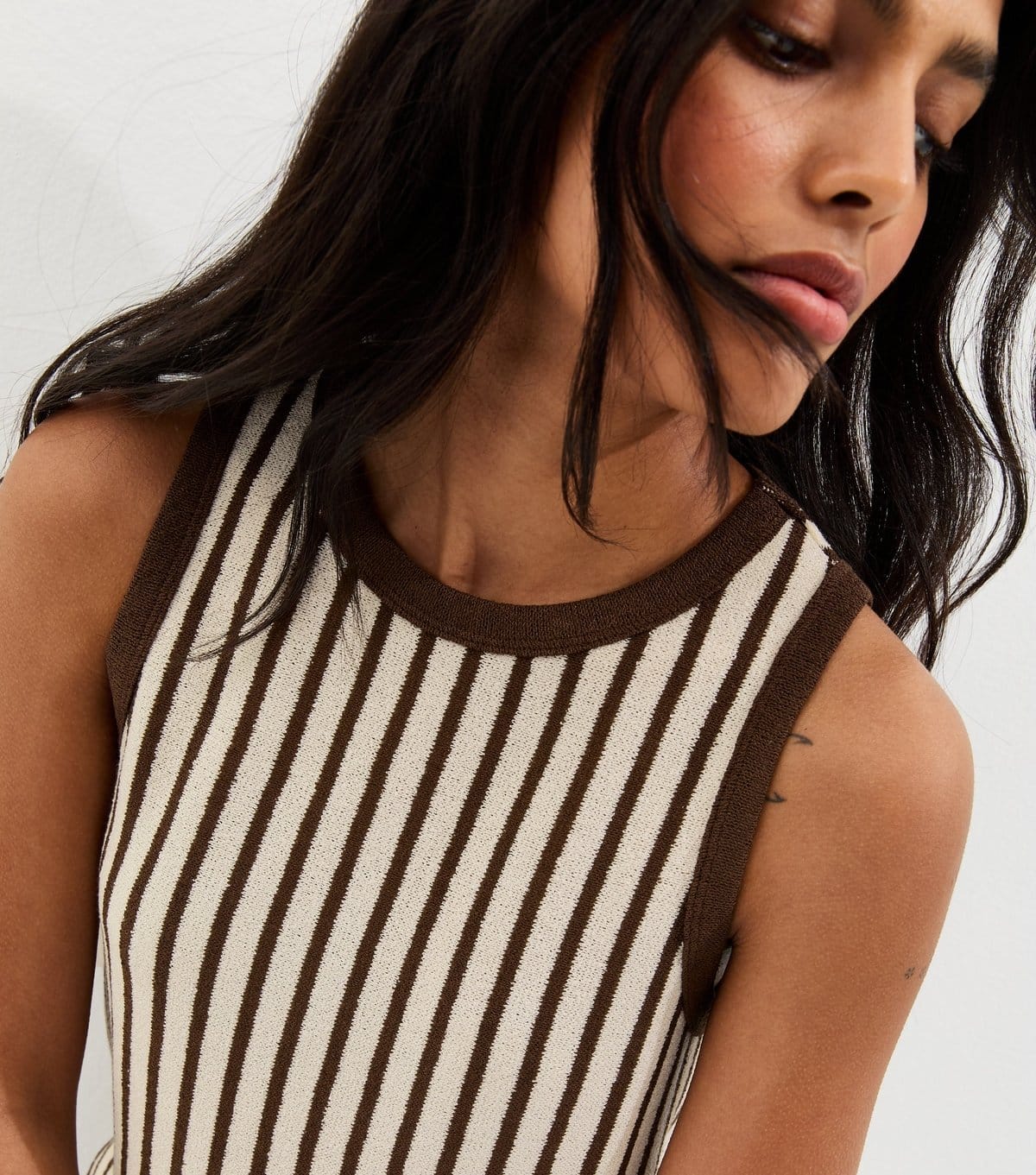 New Look Brown/Cream Striped Sleeveless Vest