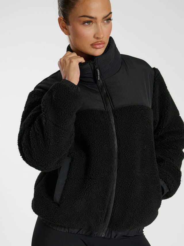 South Beach South Beach Women's Borg Zip Up Padded Jacket in Black - 2