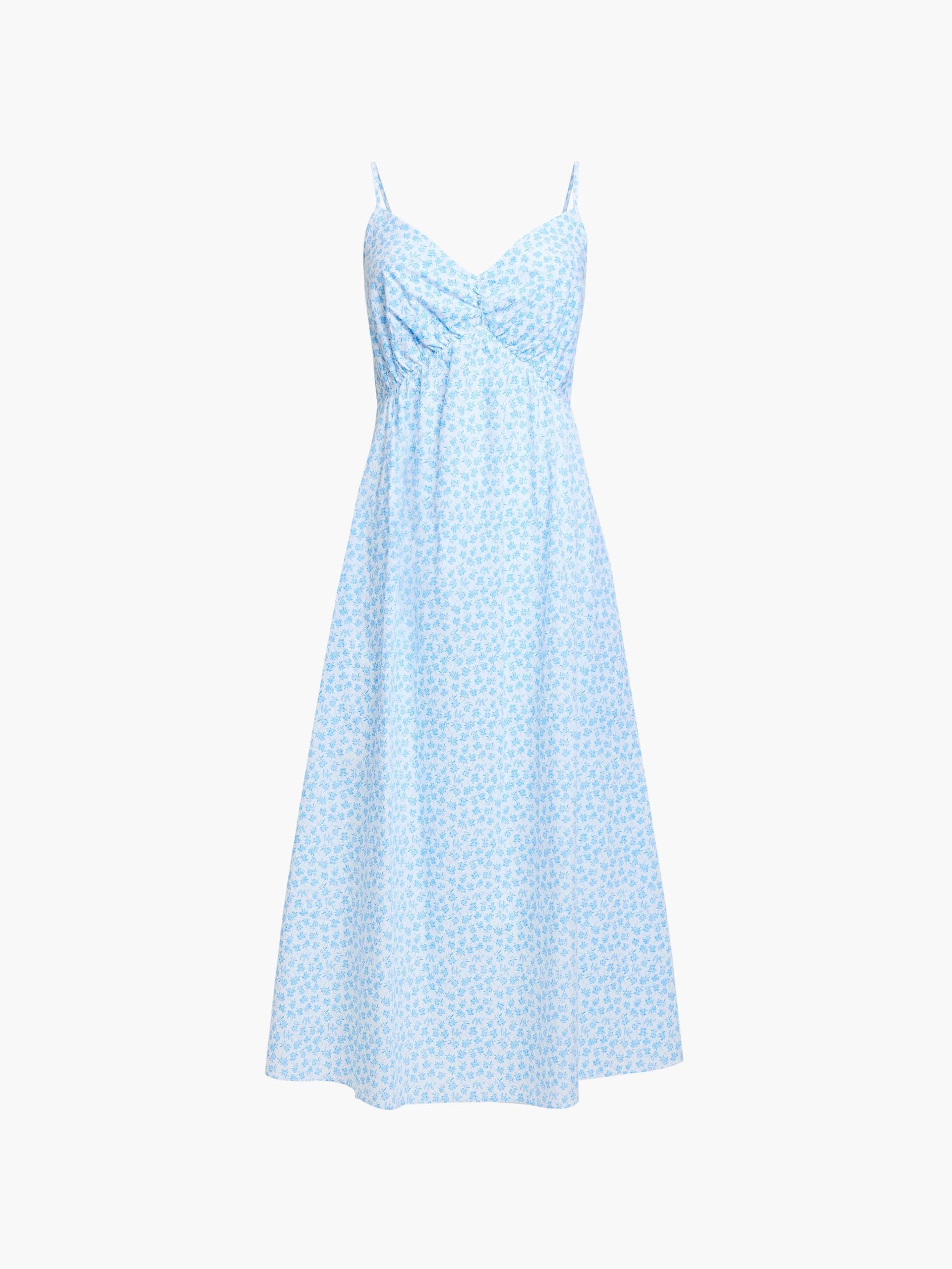 French Connection Rhodes Poplin Stacey Fleur Midi Dress White/Poolside Blue