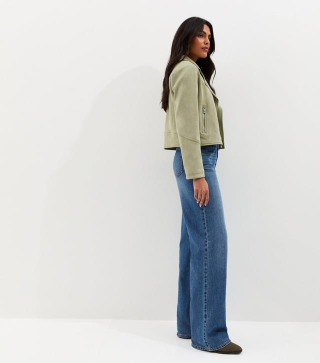 New Look Women's Light Khaki Faux Suede Biker Jacket New Look - 3