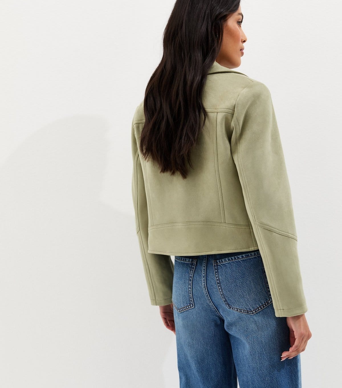 New Look Women's Light Khaki Faux Suede Biker Jacket New Look - 4