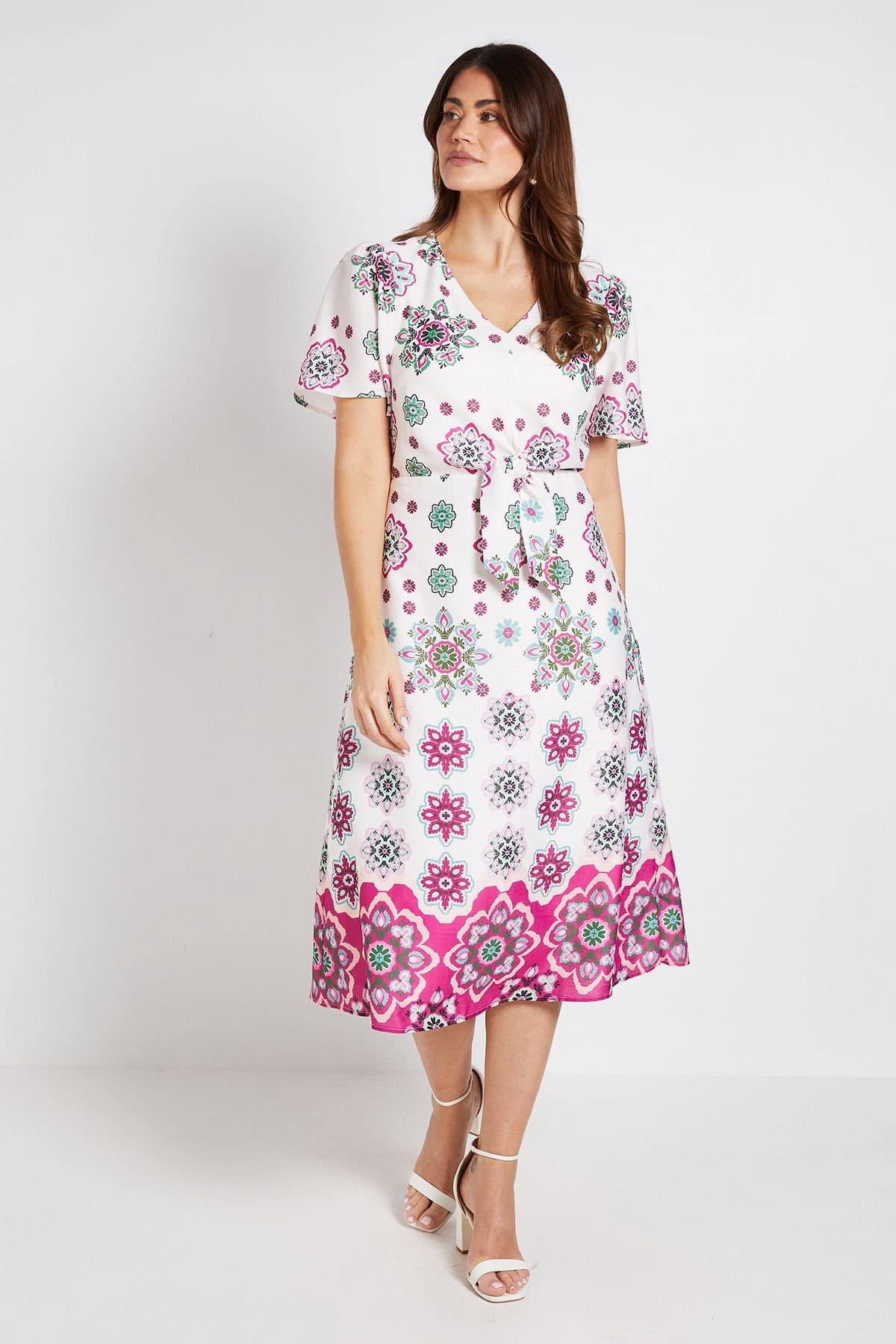 Wallis Wallis Women's Paisley Tie Front Midi Dress in Ivory