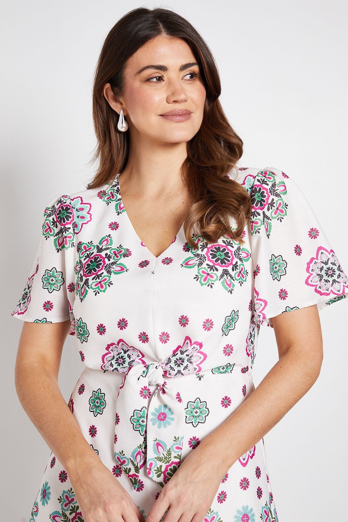 Wallis Wallis Women's Paisley Tie Front Midi Dress in Ivory - 4