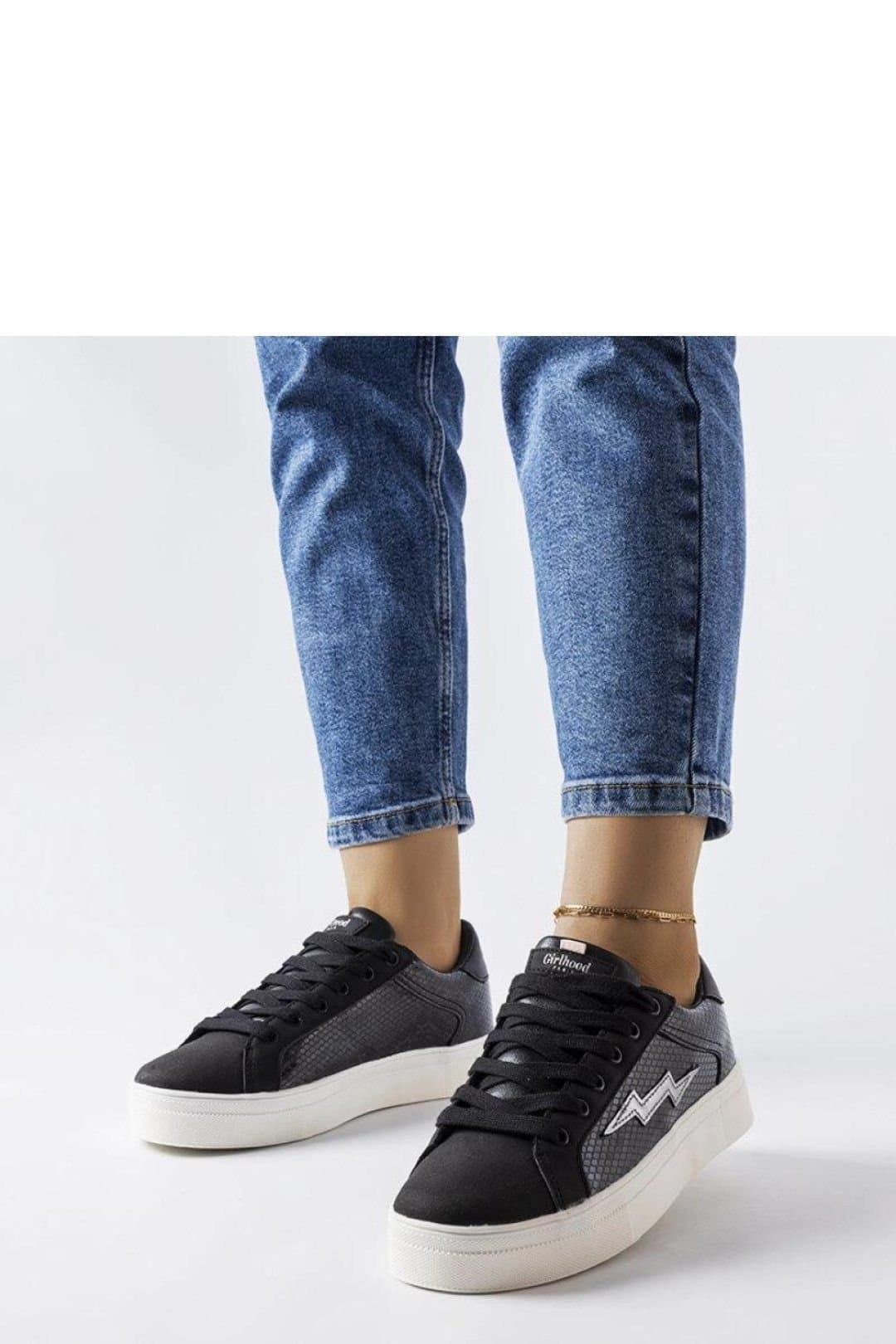 Love Lace Love Lace Women's Perforated Sneakers With Thick White Rubber Sole in Black