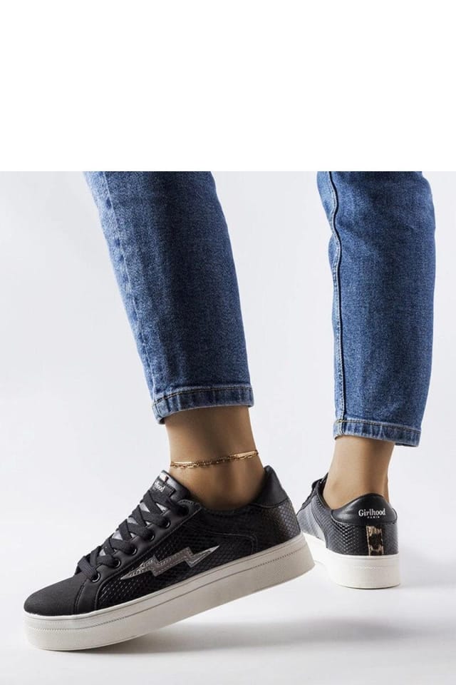 Love Lace Love Lace Women's Perforated Sneakers With Thick White Rubber Sole in Black - 2