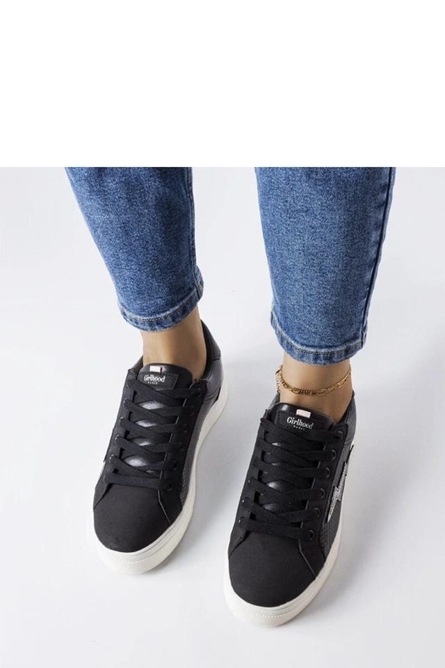 Love Lace Love Lace Women's Perforated Sneakers With Thick White Rubber Sole in Black - 3