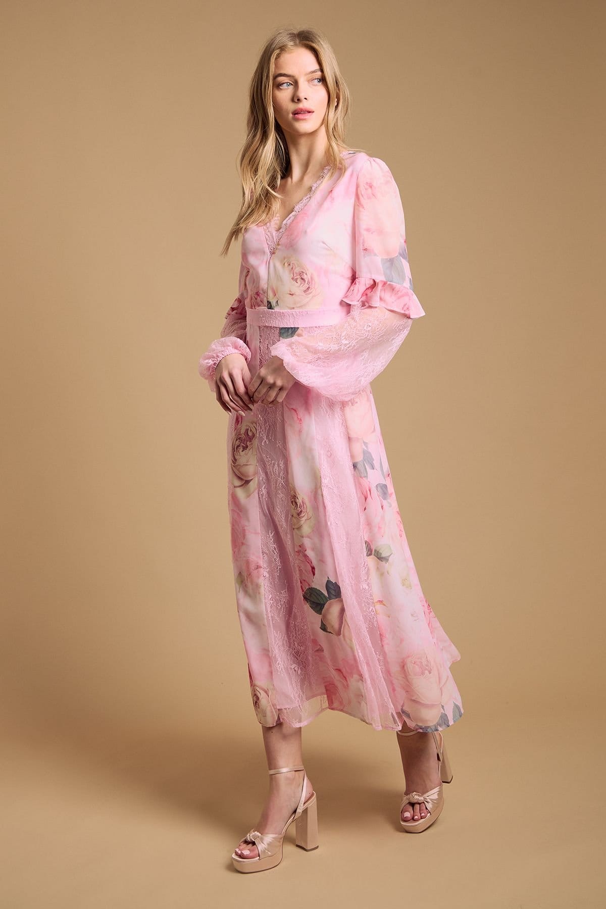 Oasis Oasis Women's Lace Panel Midi Dress in Pink - 4