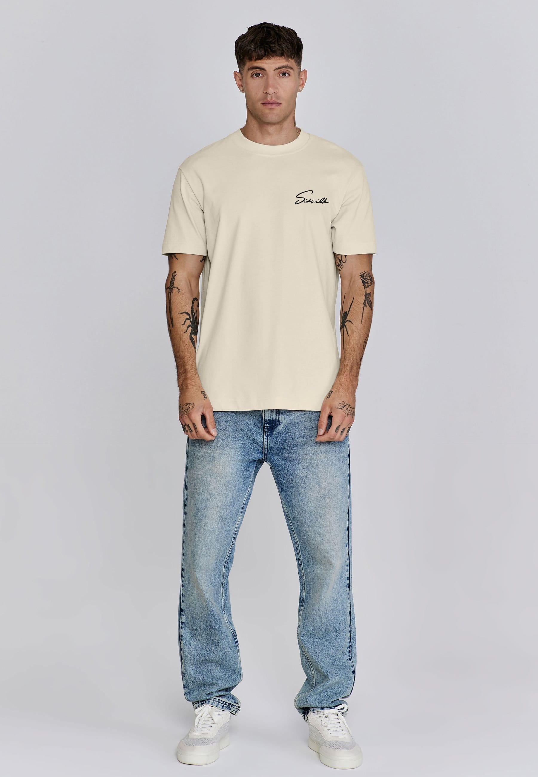 SikSilk SikSilk Men's Signature T-Shirt in Ecru - 4