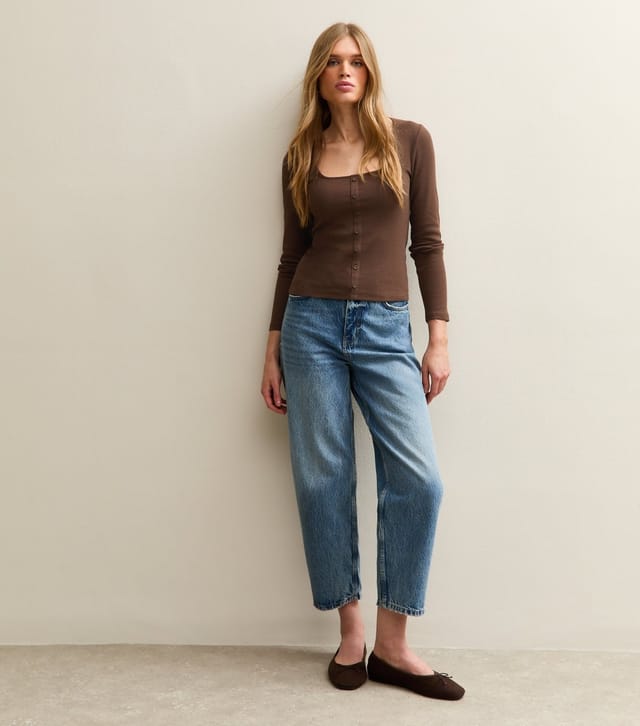 New Look Women's Brown Square Neck Button Detail Long Sleeve Top New Look - 3