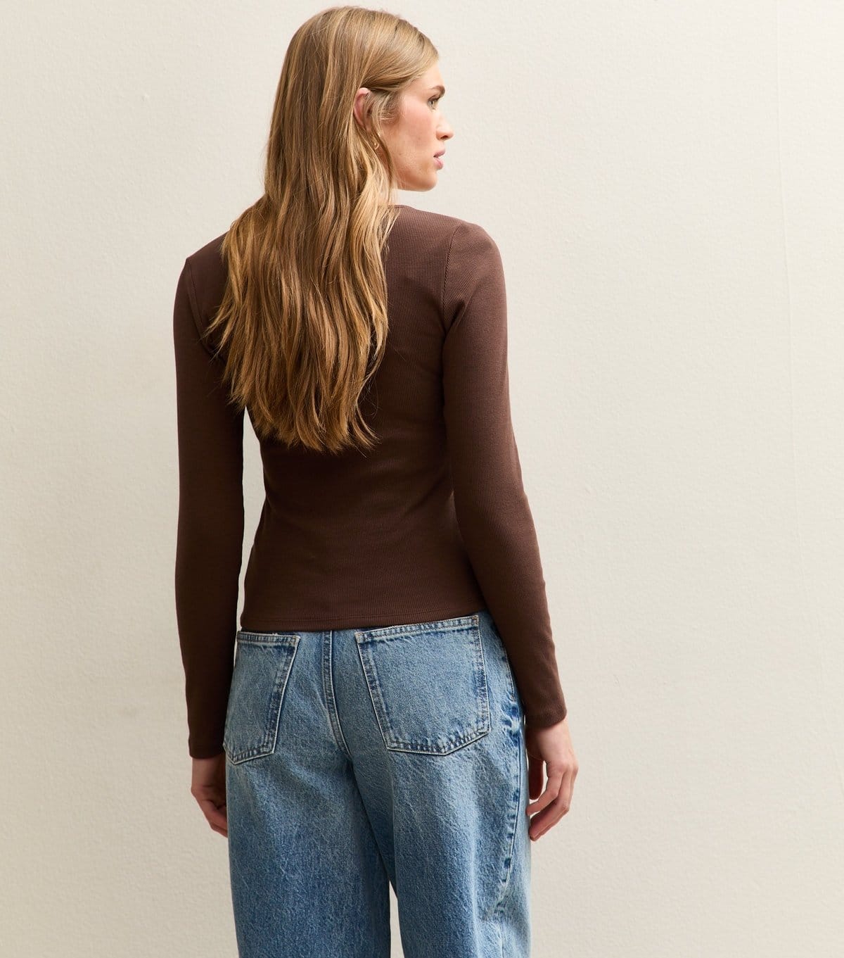 New Look Women's Brown Square Neck Button Detail Long Sleeve Top New Look - 4