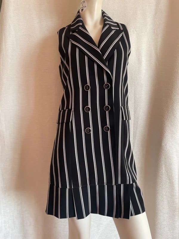 Love Black mini dress. Long waistcoat. Double breasted