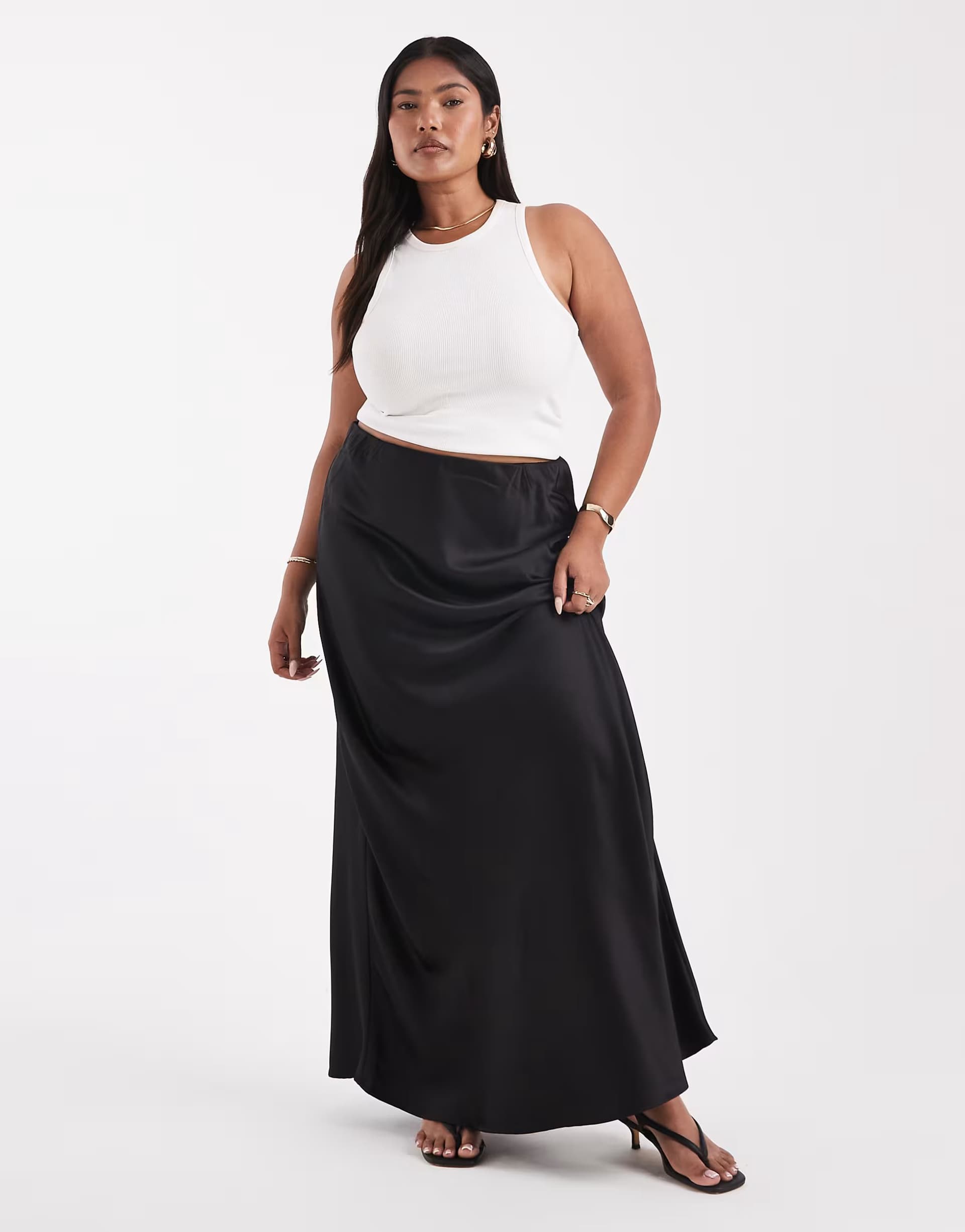 ASOS Vero Moda Curve satin bias midi skirt in black