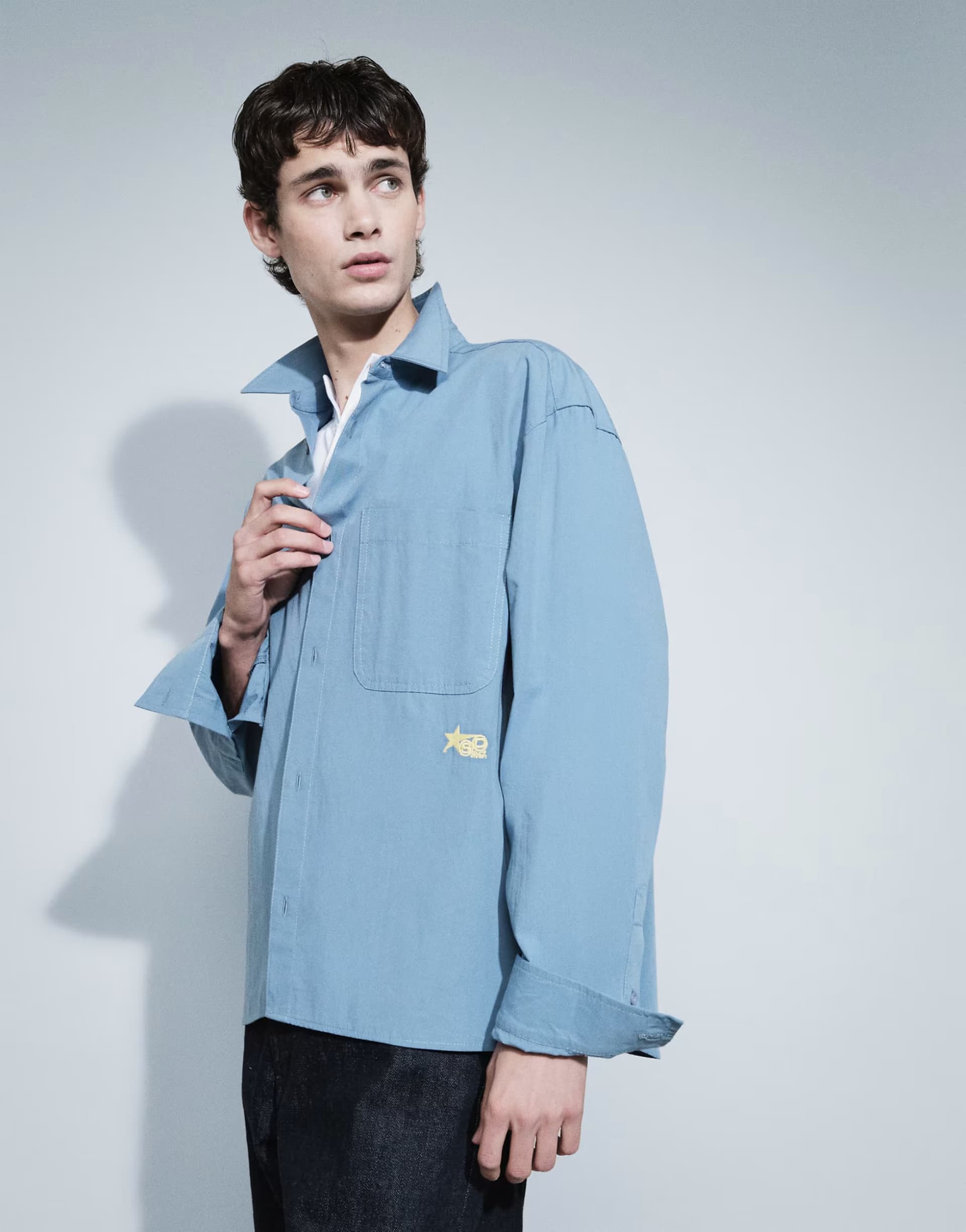 ASOS ASOS DESIGN oversized poplin shirt with chest embroidery in blue