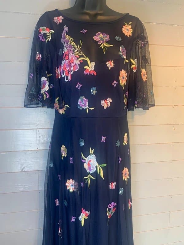Monsoon Monsoon Paula Navy Embroidered Occasion Dress RRP £170 Size 10