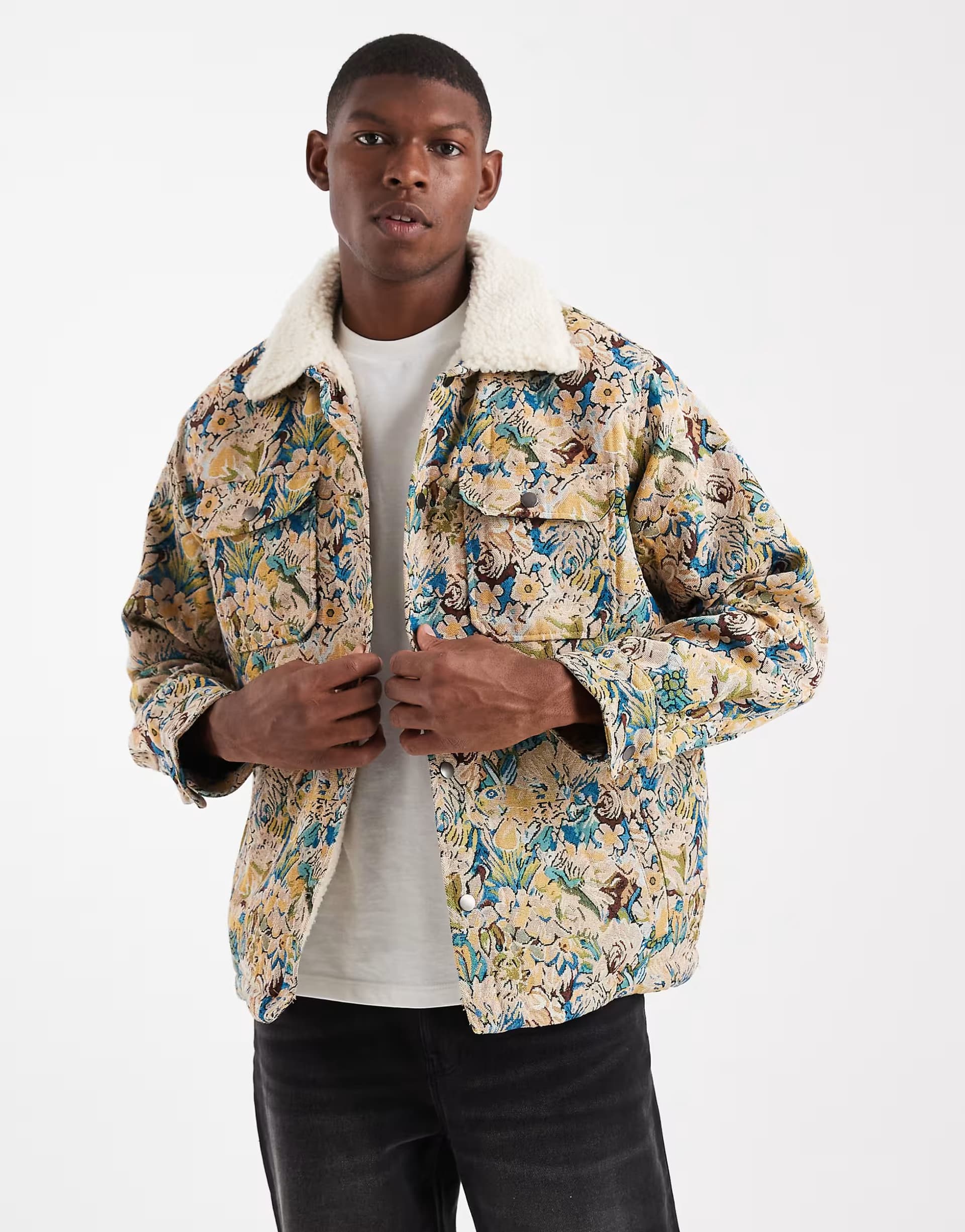 ASOS Redefined Rebel boxy camo jacquard trucker jacket in green