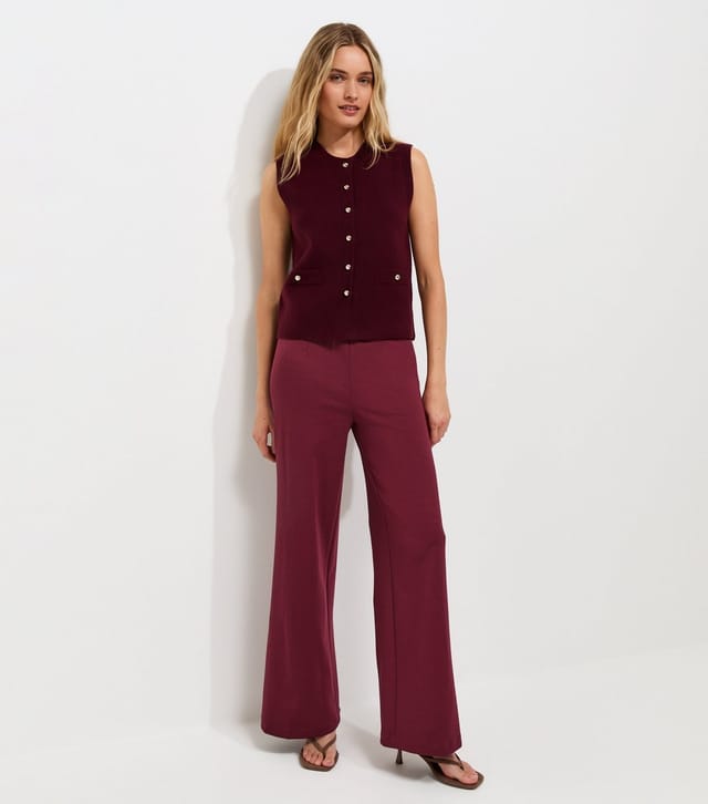New Look Women's Dark Burgundy Jersey Wide Leg Trousers New Look - 2