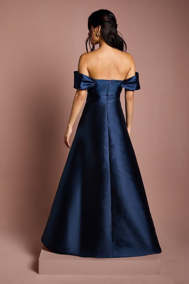 Coast Coast Women's Bardot Twill Waterfall Bridesmaid Dress in Navy - 3