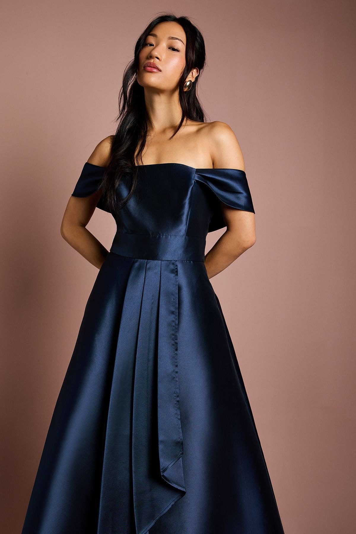 Coast Coast Women's Bardot Twill Waterfall Bridesmaid Dress in Navy - 4