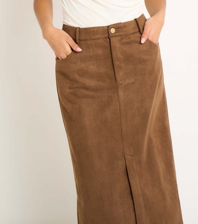 Gini London Women's Brown Faux Suede Pencil Skirt Gini London New Look - 2