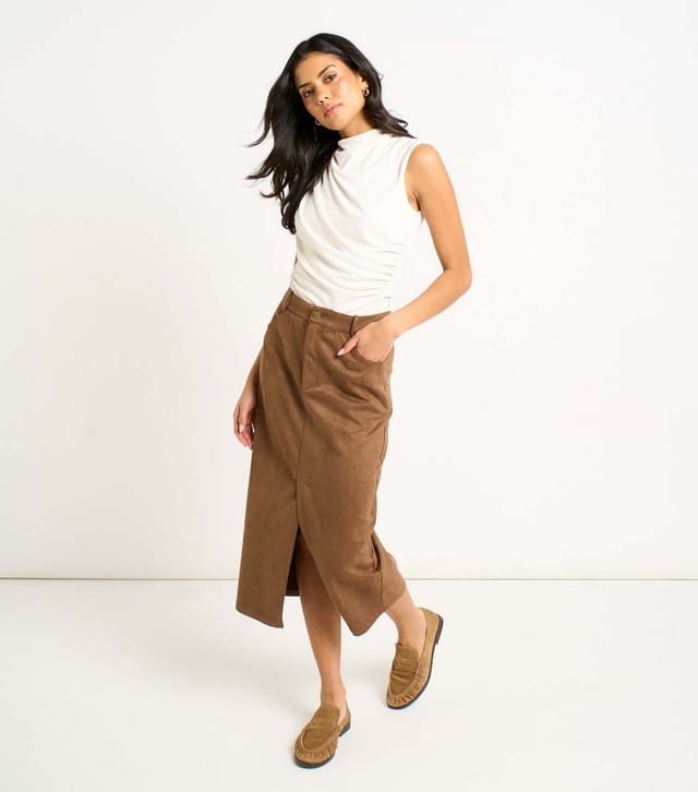 Gini London Women's Brown Faux Suede Pencil Skirt Gini London New Look - 3