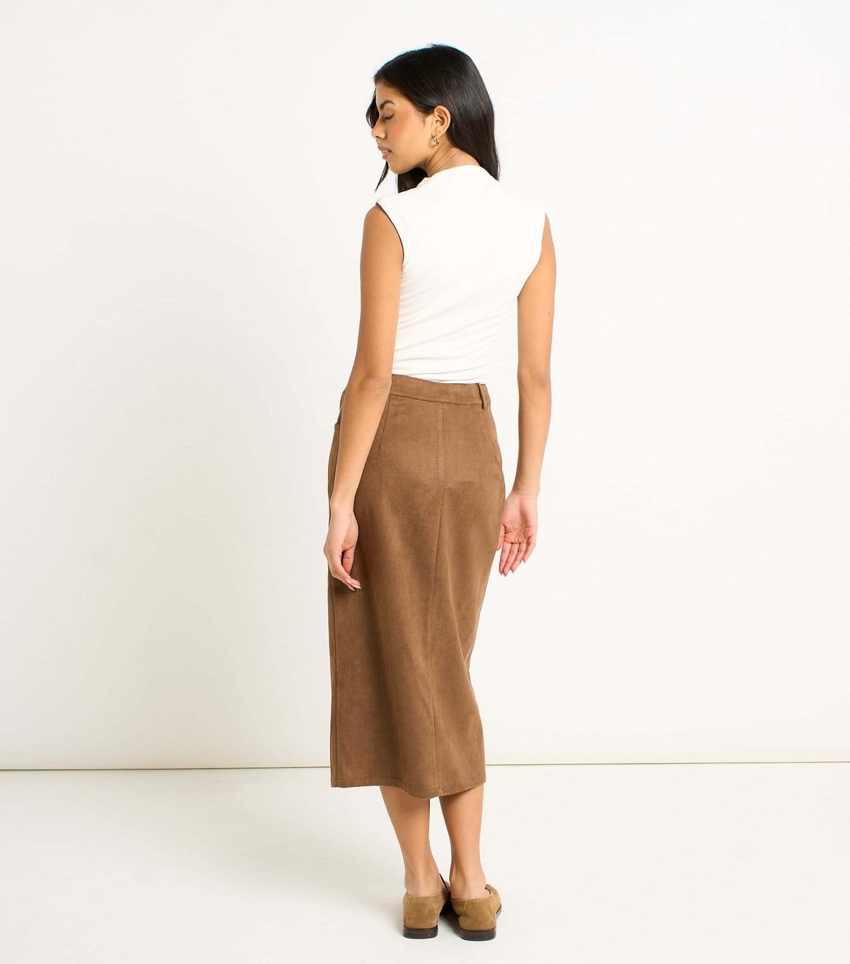 Gini London Women's Brown Faux Suede Pencil Skirt Gini London New Look - 4