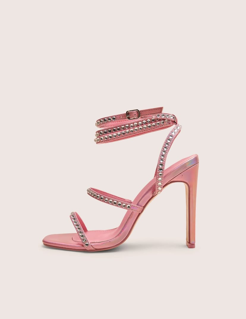 Public Desire Ultra Chic Pink Diamante Strappy Square Toe Slim Block Illusion Heel - 1