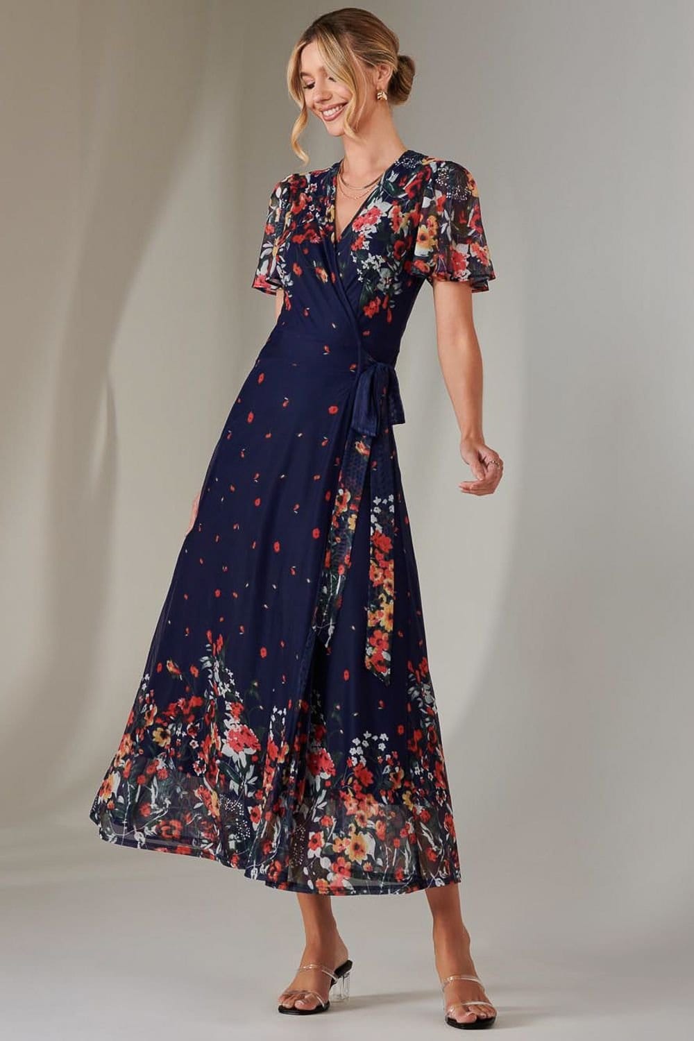 Jolie Moi Jolie Moi Women's Mirror Print Mesh Wrap Maxi Dress - 4