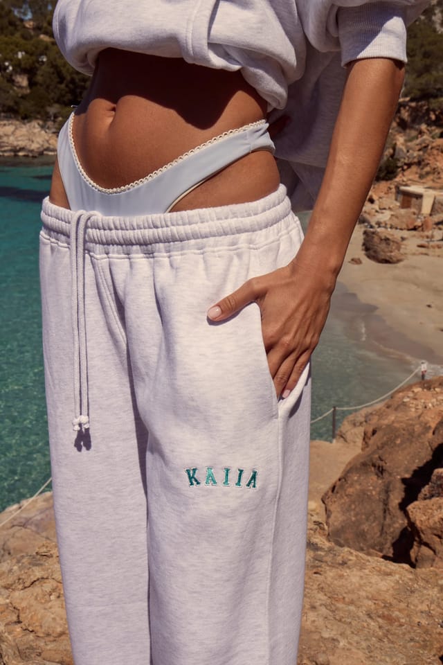 Kaiia Kaiia Logo Wide Leg Joggers Light Grey Marl & Turquoise - 2