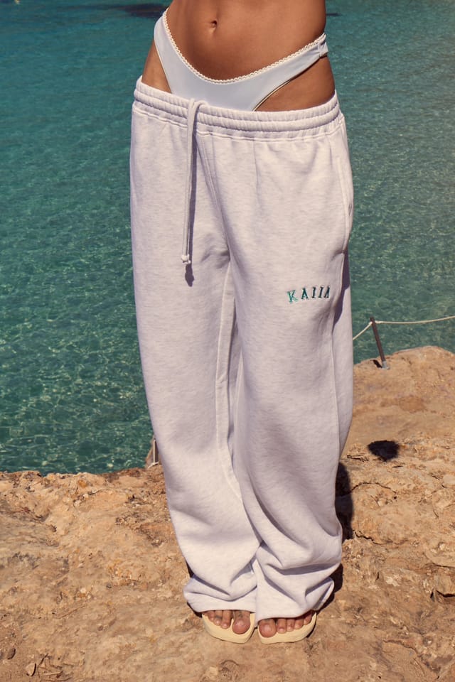 Kaiia Kaiia Logo Wide Leg Joggers Light Grey Marl & Turquoise - 3