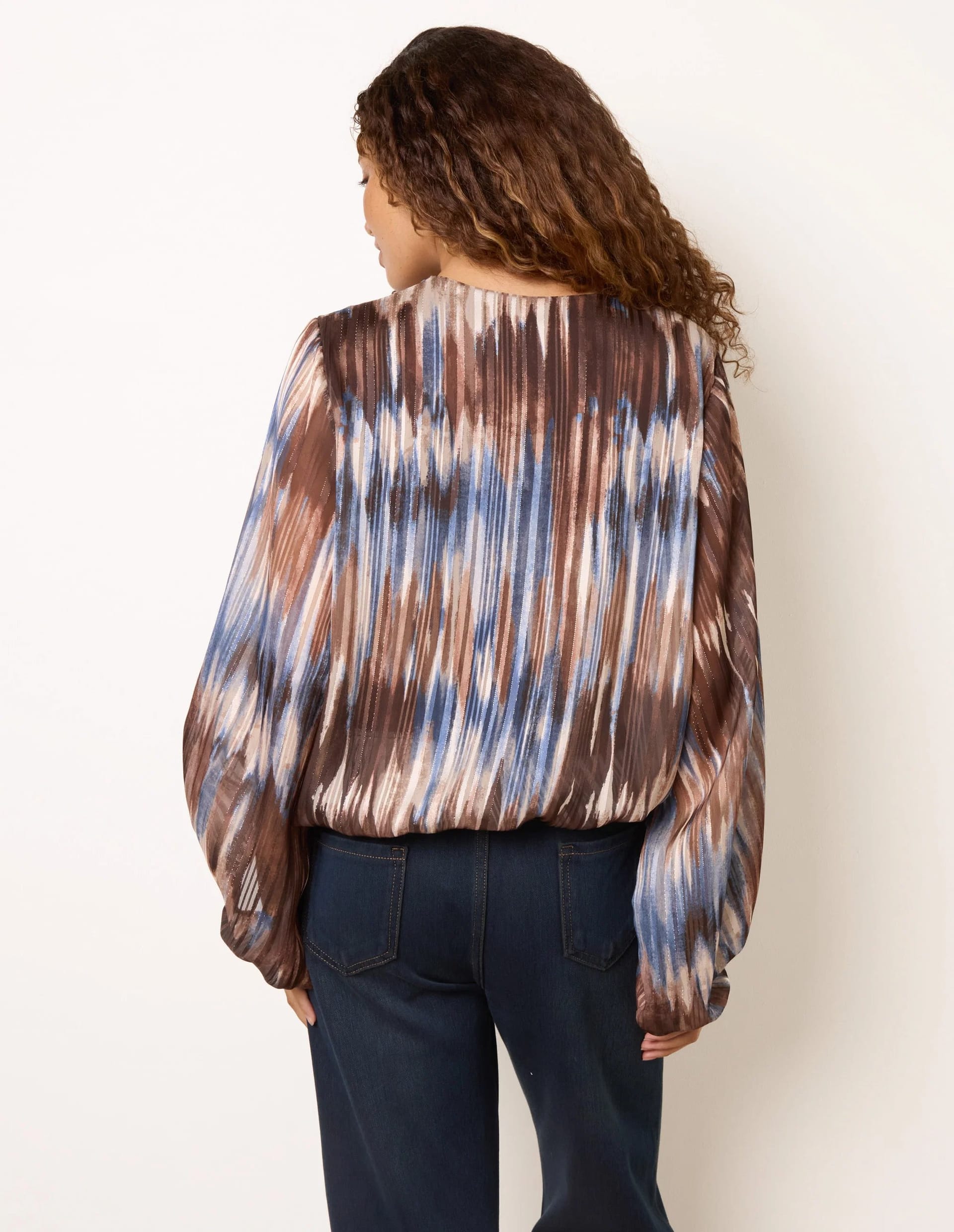 Blue Vanilla V Neck Metallic Bubble Hem Top - 4