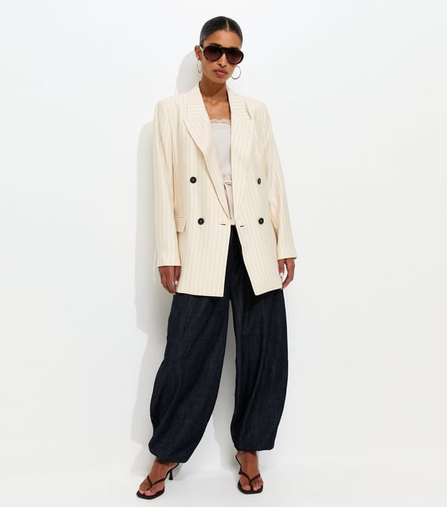 New Look Women's White Pinstripe Double Breasted Blazer New Look - 2