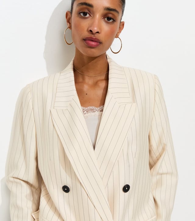 New Look Women's White Pinstripe Double Breasted Blazer New Look - 3