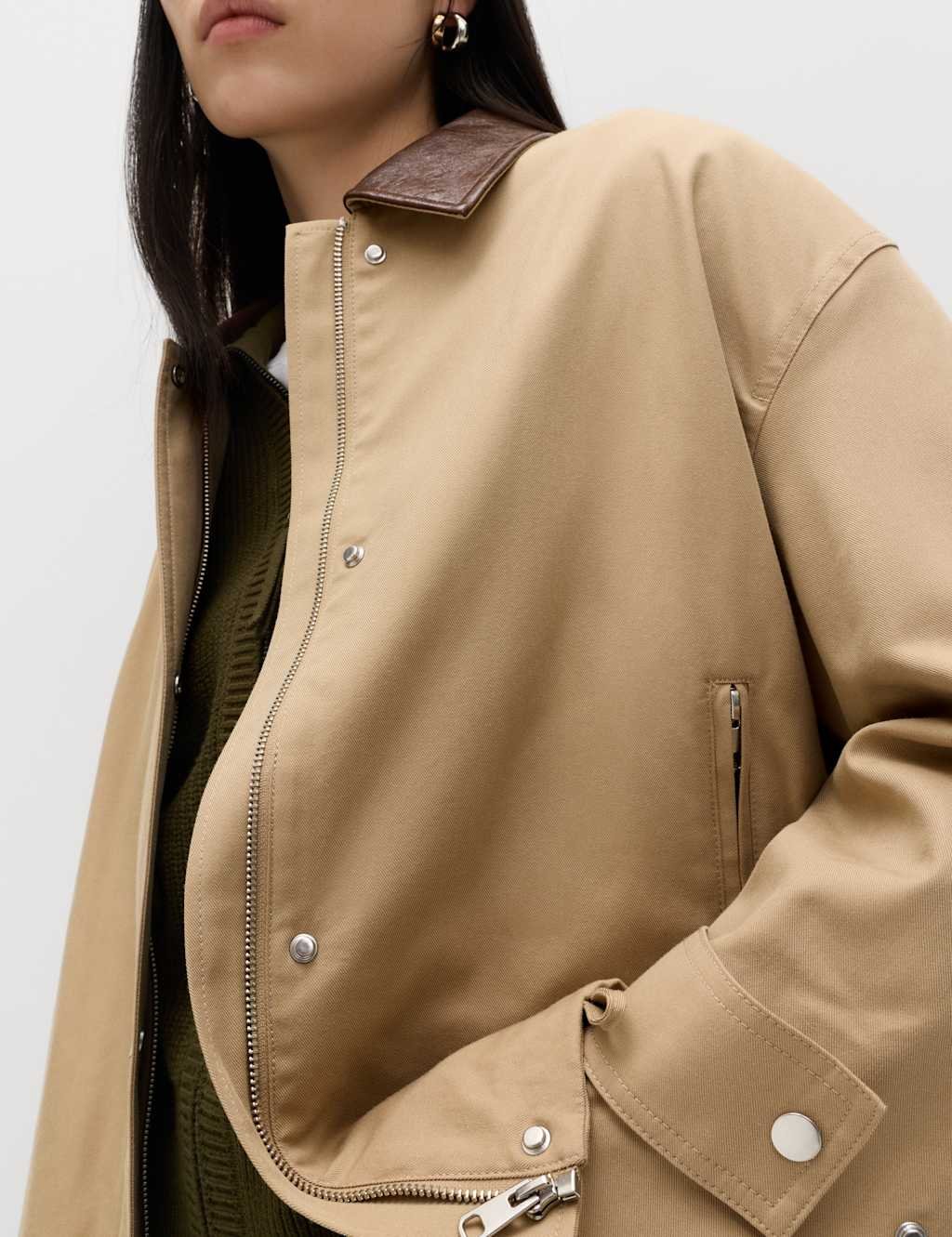 Marks & Spencer M&S Cotton Rich Bomber Jacket Light Caramel - 3