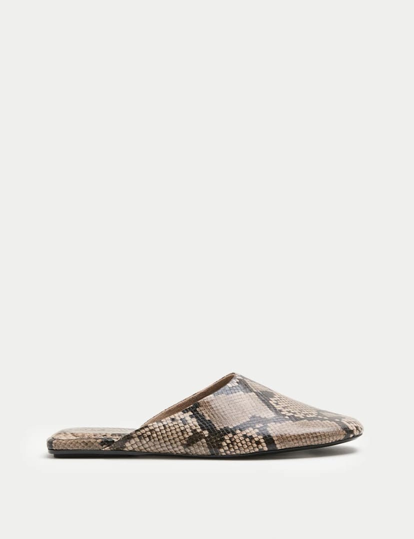Marks & Spencer M&S Snake Print Slip On Flat Mules Brown Mix - 1