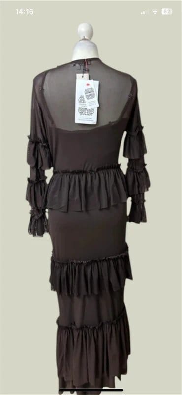 Never Fully Dressed Brown Sheer Ruffle Mesh Maxi Dress Size 14