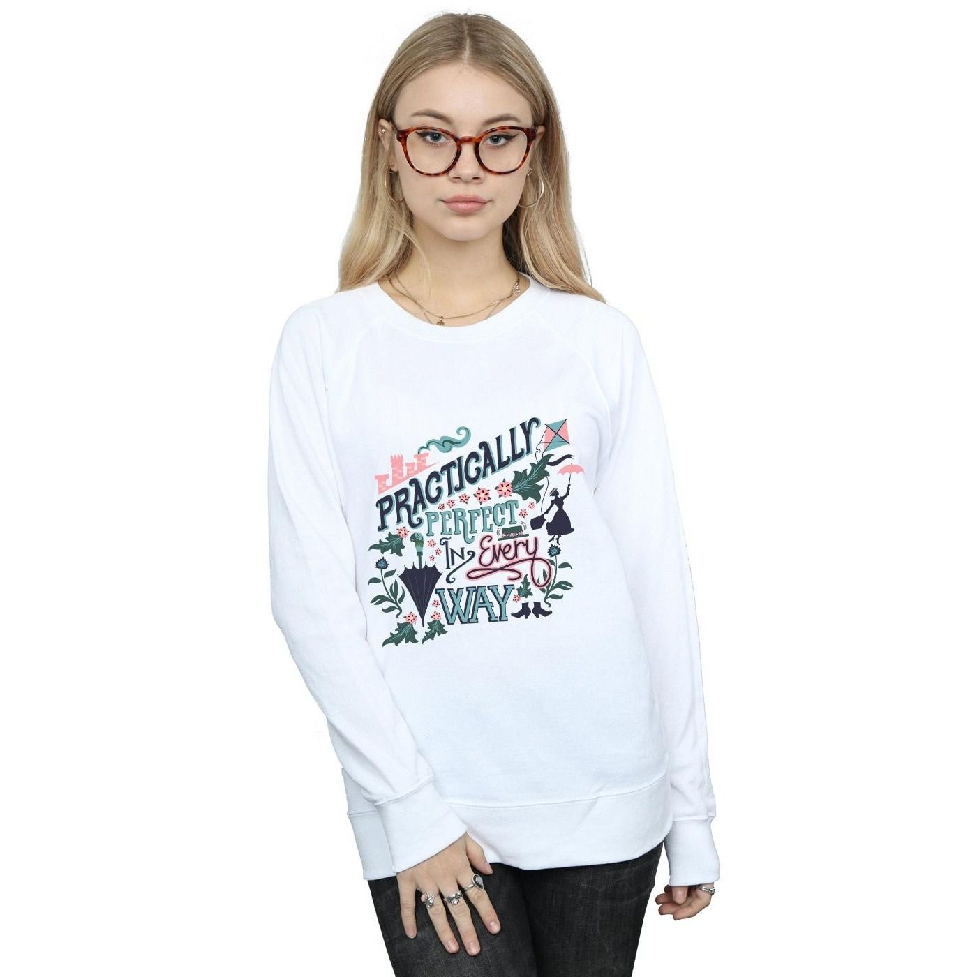 Mary Poppins Mary Poppins Women's Practically Perfect In Every Way Sweatshirt in White - 4