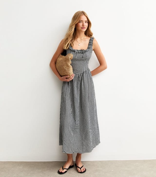 New Look Women's Black Check Print Strappy Corset Midi Dress New Look - 3