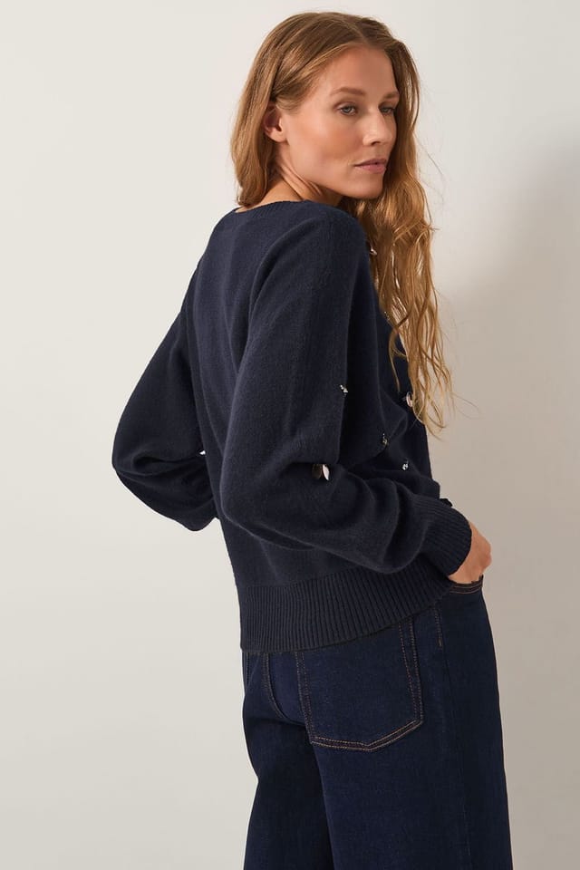 Monsoon Monsoon Women's Sable Sequin Embellished Jumper Blue in Dark Navy - 2