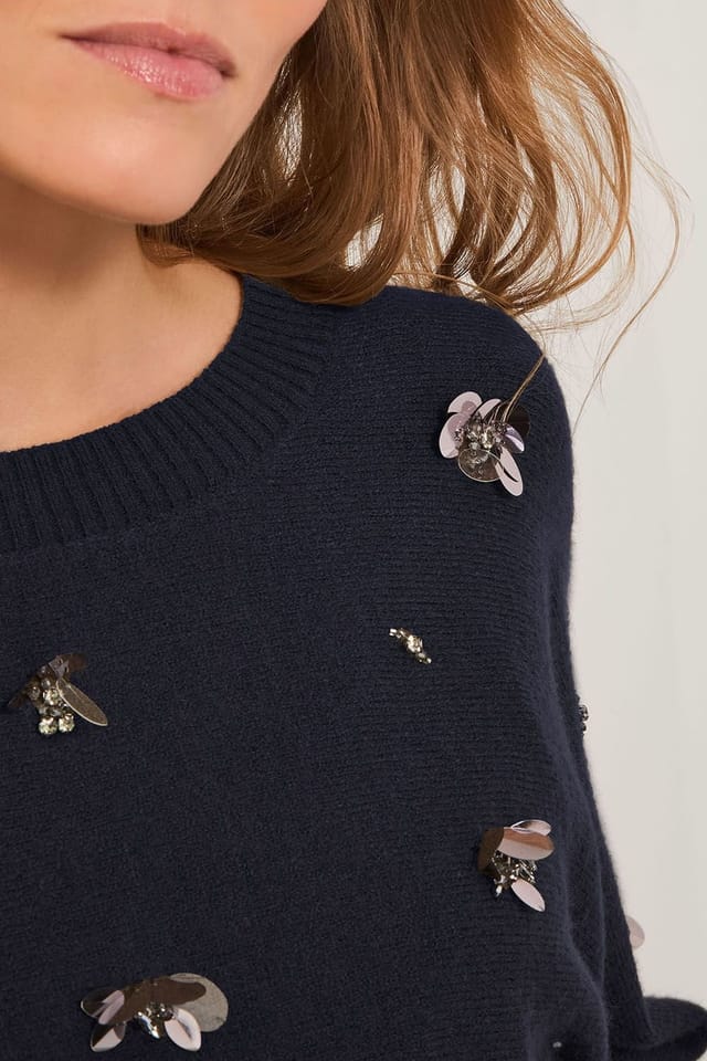 Monsoon Monsoon Women's Sable Sequin Embellished Jumper Blue in Dark Navy - 3