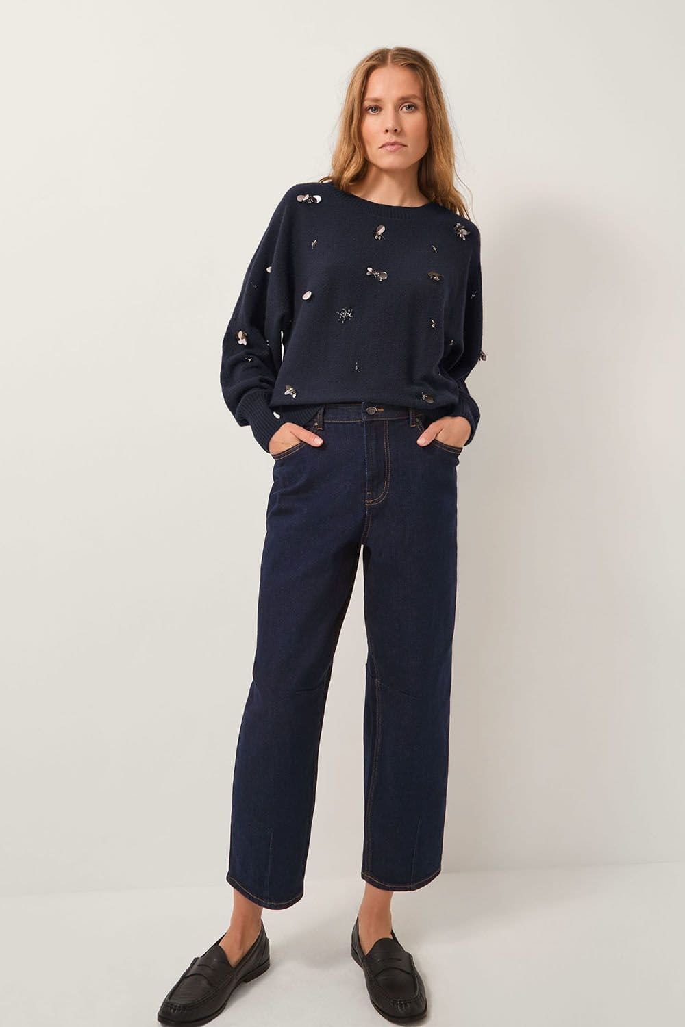 Monsoon Monsoon Women's Sable Sequin Embellished Jumper Blue in Dark Navy - 4