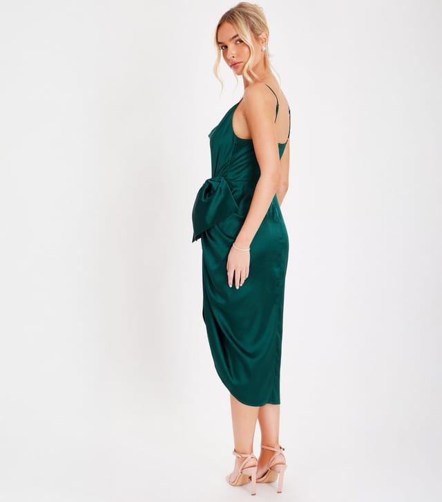 Quiz Women's Green Satin Cowl Midi Dress Quiz New Look - 3