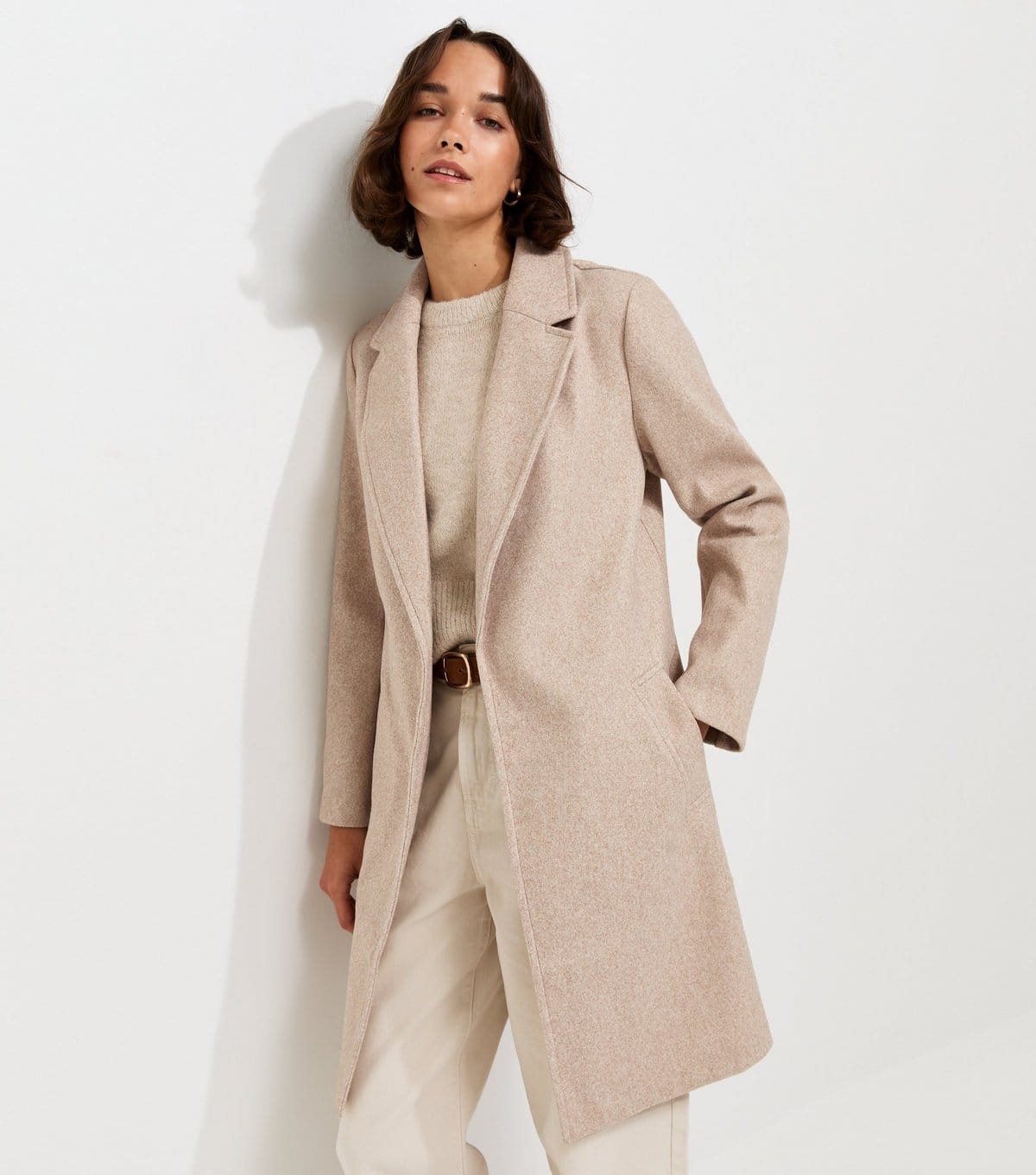Women's Oatmeal Open Front Longline Formal Coat New Look