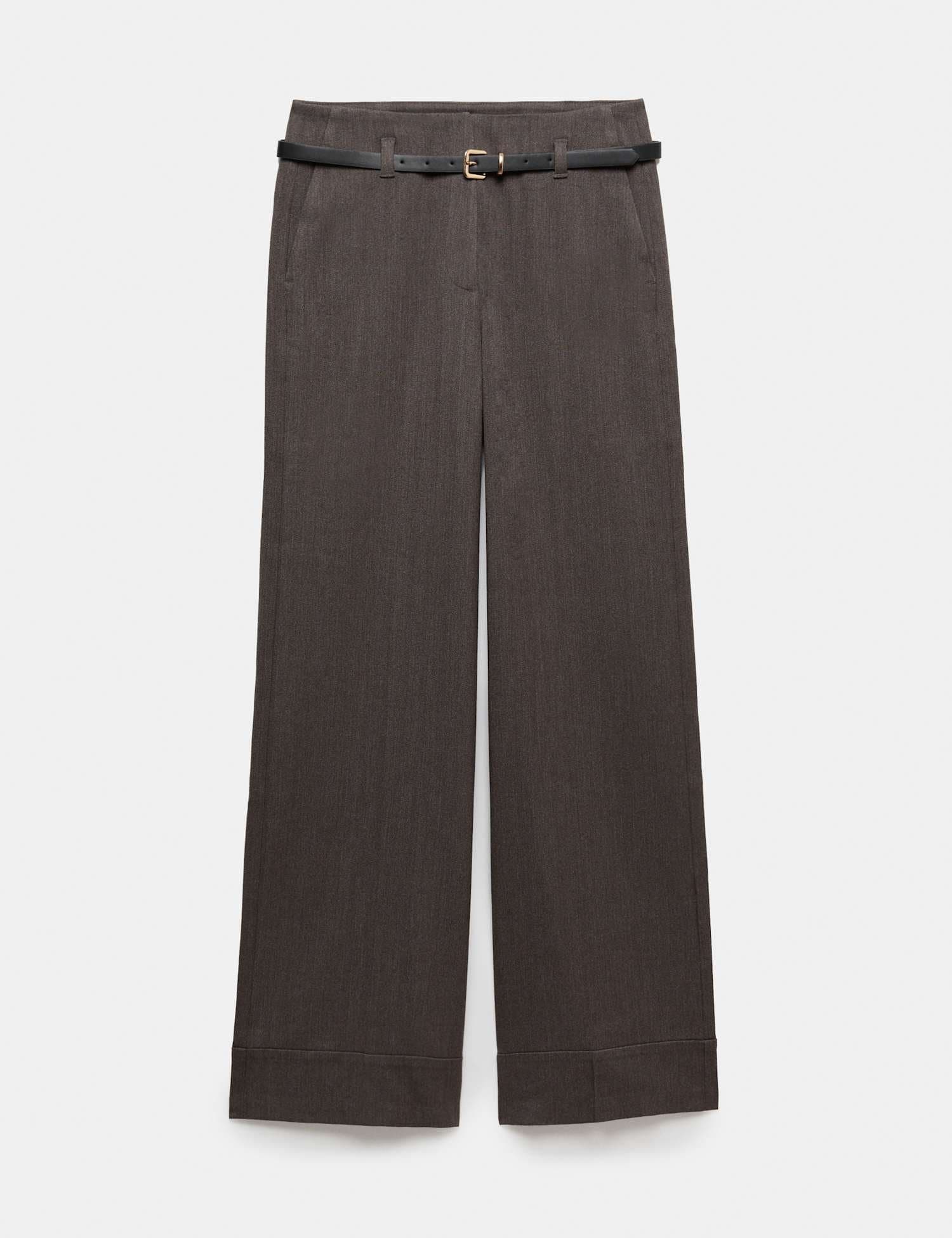 Marks & Spencer M&S Herringbone Belted Straight Leg Trousers Grey Mix