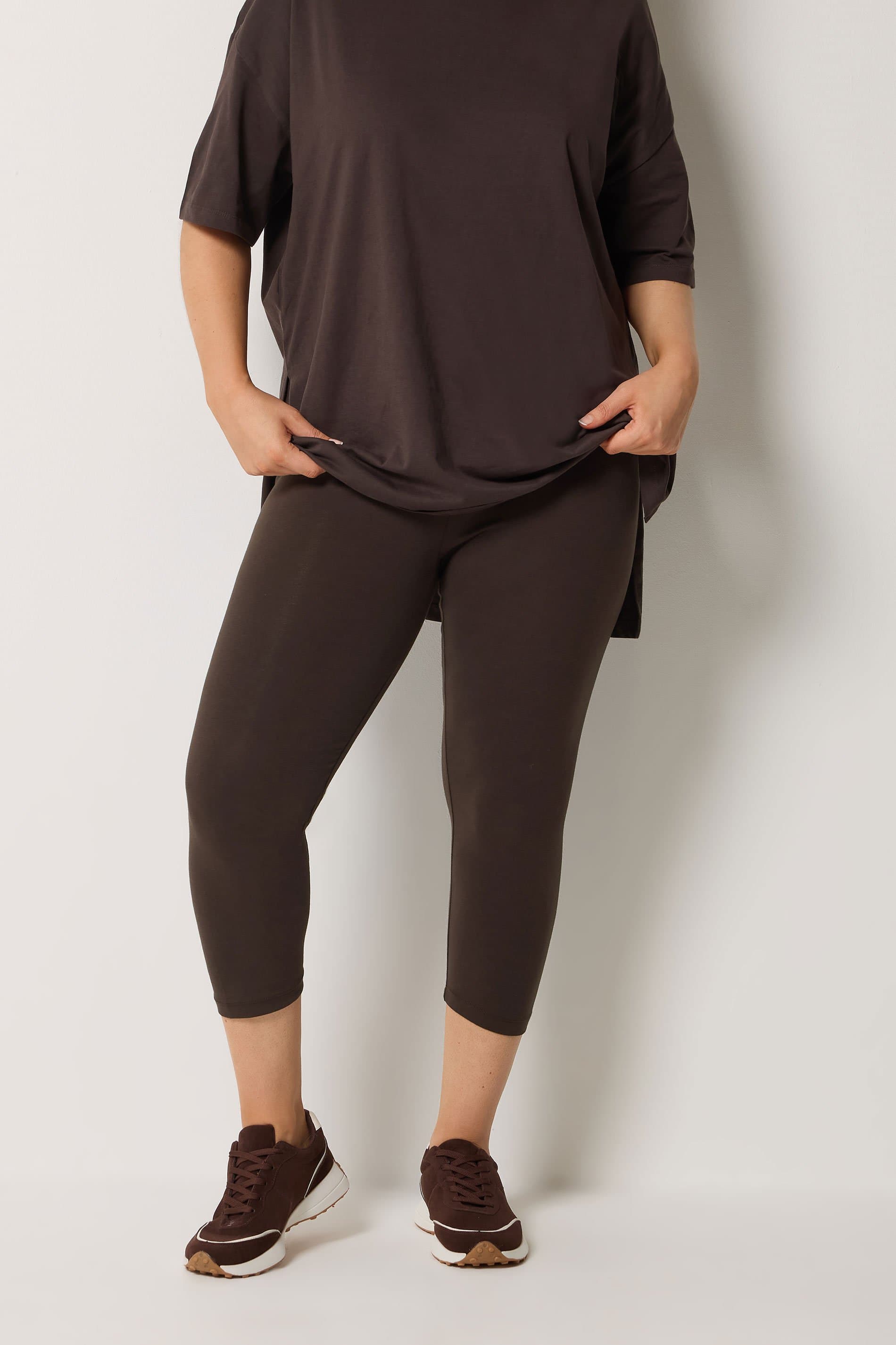 Yours Plus Size Chocolate Brown Elasticated Waist Cropped Leggings