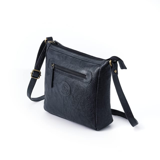 Woodland Leathers Woodland Leathers Women's Genuine Leather Crossbody Bag Vintage Style in Navy - 2