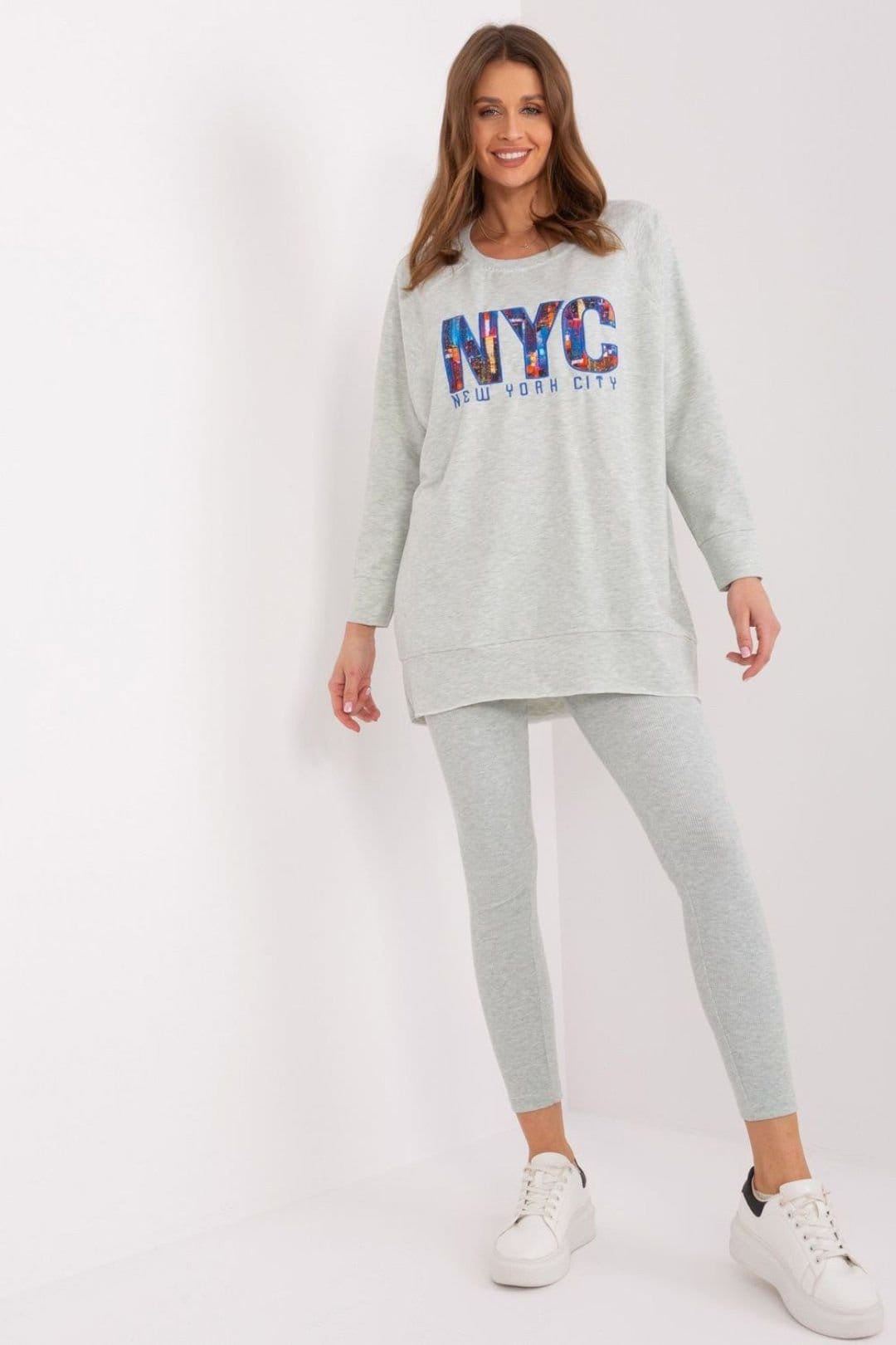 Love Lace Light Grey Cotton Blend Sweatshirt & Leggings Set